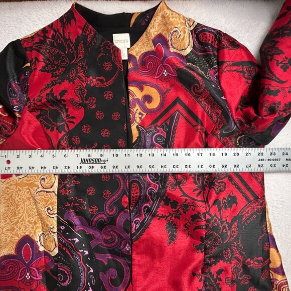 Chico's Womens Holiday Splendor Print Open Front Jacket Size 2 Artsy Multicolor - Picture 7 of 10